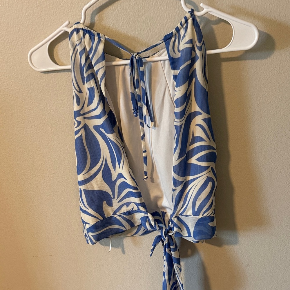 1. State Blue and White Tie-Back Halter - Picture 3 of 3